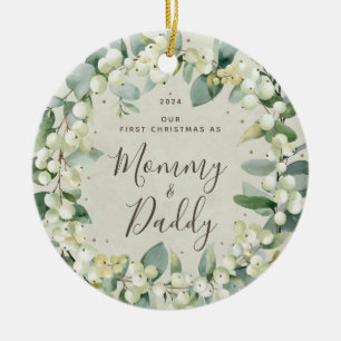 Snowberries First Christmas as Parents Photo Ceramic Ornament