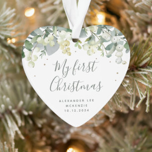 Snowberry Baby's First Christmas Photo Heart Ornament