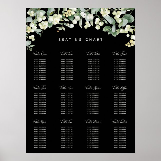 Snowberry Christmas Holiday Party Seating Chart (Front)