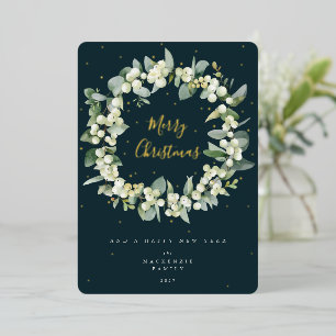 Snowberry + Eucalyptus Christmas Wreath Non-Photo Foil Holiday Card