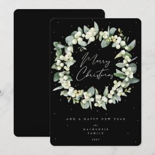 Snowberry + Eucalyptus Christmas Wreath Non-Photo Holiday Card