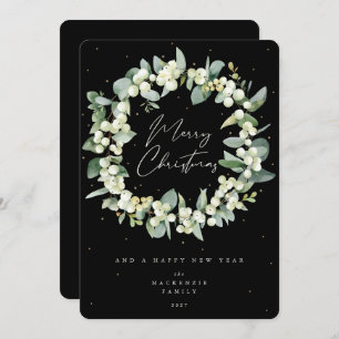 Snowberry + Eucalyptus Christmas Wreath Non-Photo Holiday Card