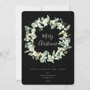 Snowberry + Eucalyptus Christmas Wreath Non-Photo Holiday Card