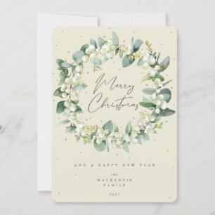 Snowberry + Eucalyptus Christmas Wreath Non-Photo Holiday Card