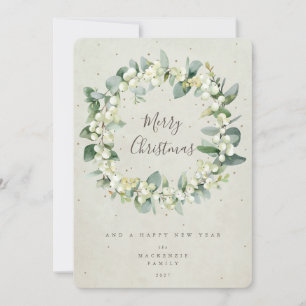 Snowberry + Eucalyptus Christmas Wreath Non-Photo Holiday Card