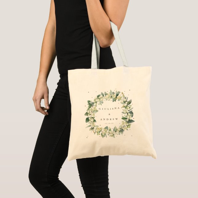 Snowberry+Eucalyptus Winter Wedding Gift Tote Bag (Front (Product))