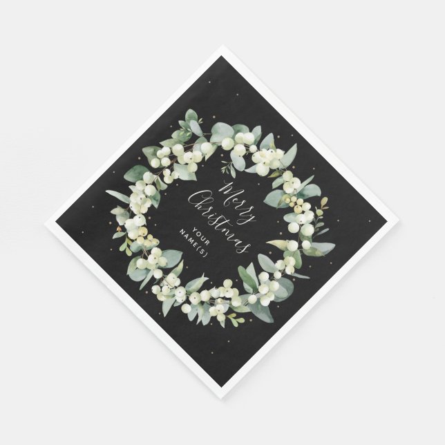 Snowberry + Eucalyptus Wreath Holiday Party Napkin (Corner)