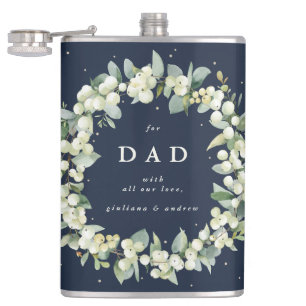 Snowberry & Eucalyptus Wreath Personalised Wedding Hip Flask