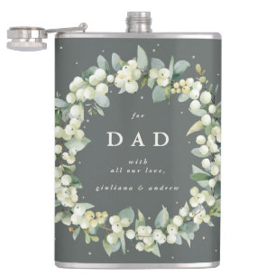 Snowberry & Eucalyptus Wreath Personalised Wedding Hip Flask