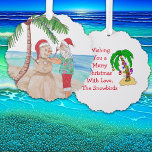 Snowbird Christmas | Funny Santa decorating Palm  Tree Decoration Card<br><div class="desc">A cute hand painted watercolor Snowbird Christmas humourous ornament. Santa decorating a palm tree with ornaments on the beach.</div>