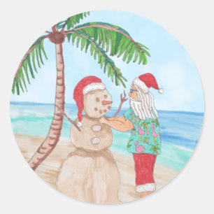 Snowbird Santa and Sandy Snowman  Classic Round Sticker