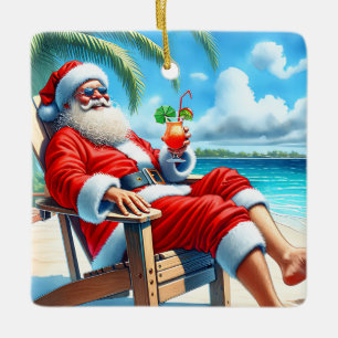 Snowbird Santa Enjoying a Cocktail on the Beach  Ceramic Ornament