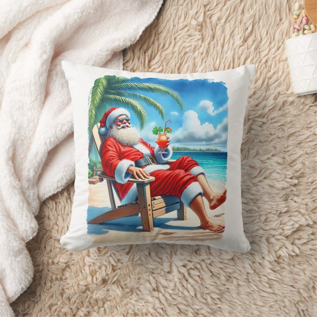 Snowbird Santa Enjoying a Cocktail on the Beach  Cushion (Blanket)