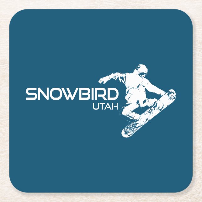 Snowbird Utah Snowboarder Square Paper Coaster (Front)