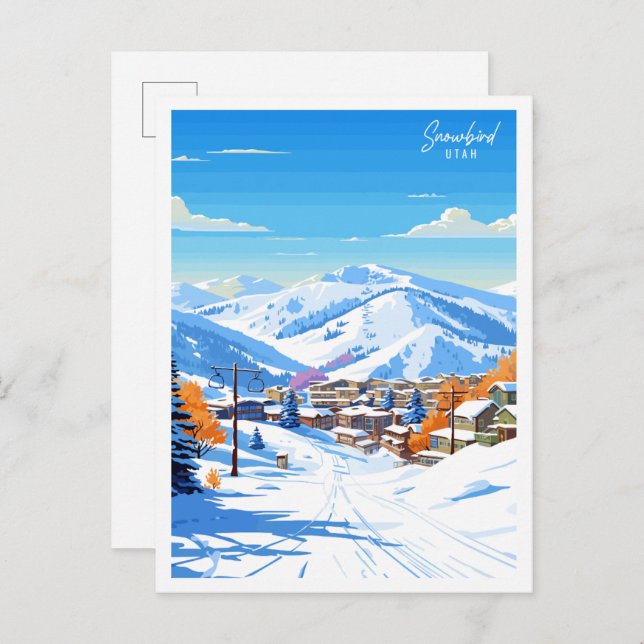 Snowbird Utah vintage travel illustration Postcard (Front/Back)