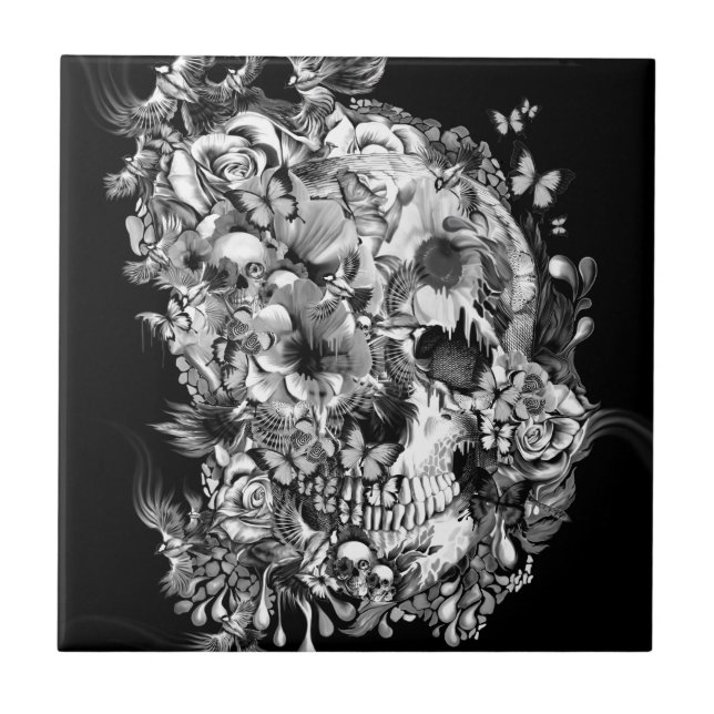 Snowbirds, skull made of birds and flowers tile (Front)