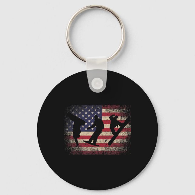 Snowboard 4th Of July Gift American Flag - Ski Sno Key Ring (Front)