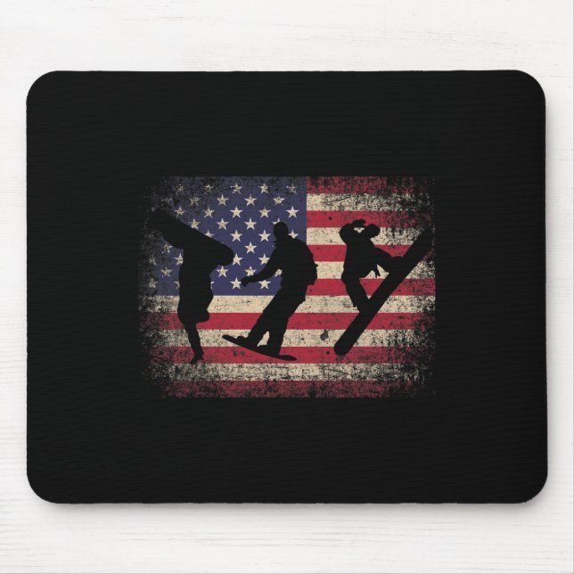 Snowboard 4th Of July Gift American Flag - Ski Sno Mouse Pad (Front)