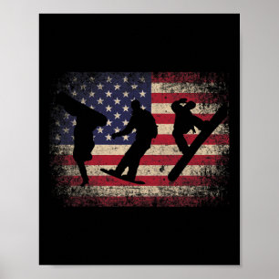 Snowboard 4th Of July Gift American Flag - Ski Sno Poster
