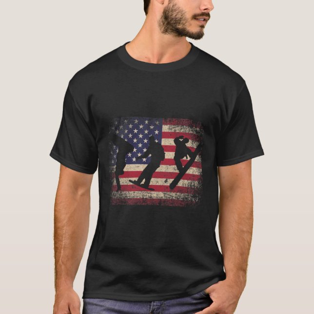 Snowboard 4th Of July Gift American Flag - Ski Sno T-Shirt (Front)