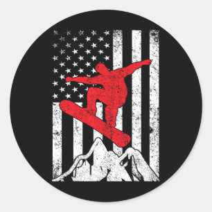 Snowboard American Flag Patriotic Snowboarding Win Classic Round Sticker