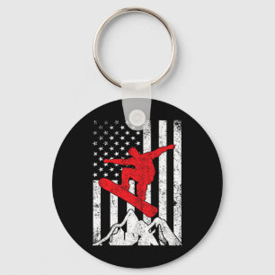 Snowboard American Flag Patriotic Snowboarding Win Key Ring