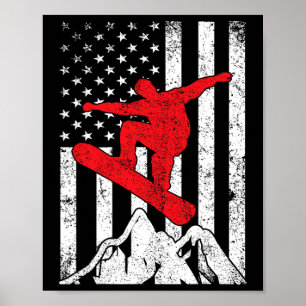 Snowboard American Flag Patriotic Snowboarding Win Poster