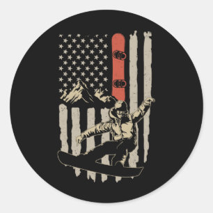 Snowboard American Flag Winter Sports Alpine Snowb Classic Round Sticker