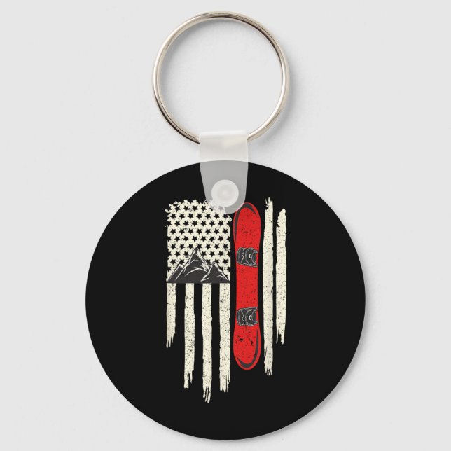 Snowboard American Flag Winter Sports Alpine Snowb Key Ring (Front)