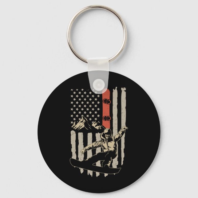 Snowboard American Flag Winter Sports Alpine Snowb Key Ring (Front)