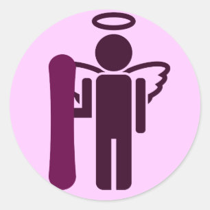 snowboard angel classic round sticker