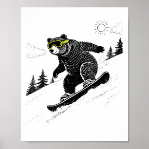 Snowboard Bear, Funny Wintersports, Ski Slope, Fun Poster