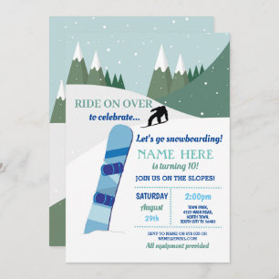 Snowboard Birthday Party Slopes Ski Snow Invitation