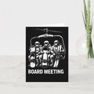 Snowboard board meeting ski lift skier winter card
