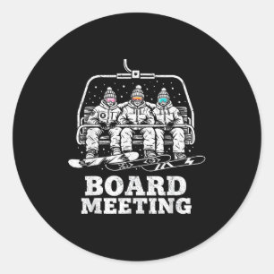 Snowboard board meeting ski lift skier winter classic round sticker
