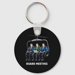 Snowboard board meeting ski lift skier winter key ring