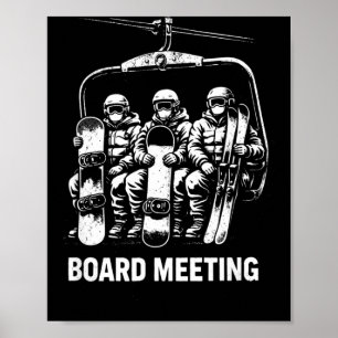 Snowboard board meeting ski lift skier winter poster