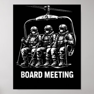 Snowboard board meeting ski lift skier winter poster