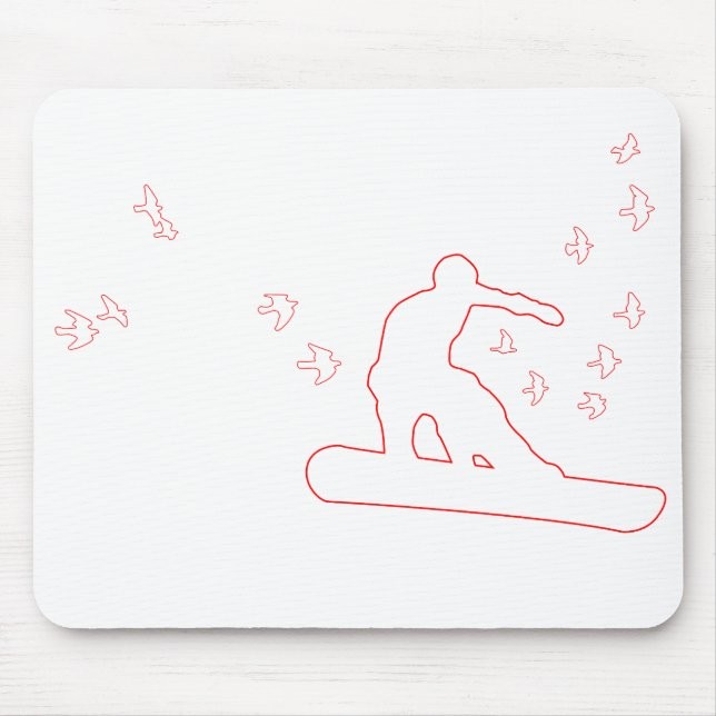 snowboard. board with birds. red outline. mouse pad (Front)