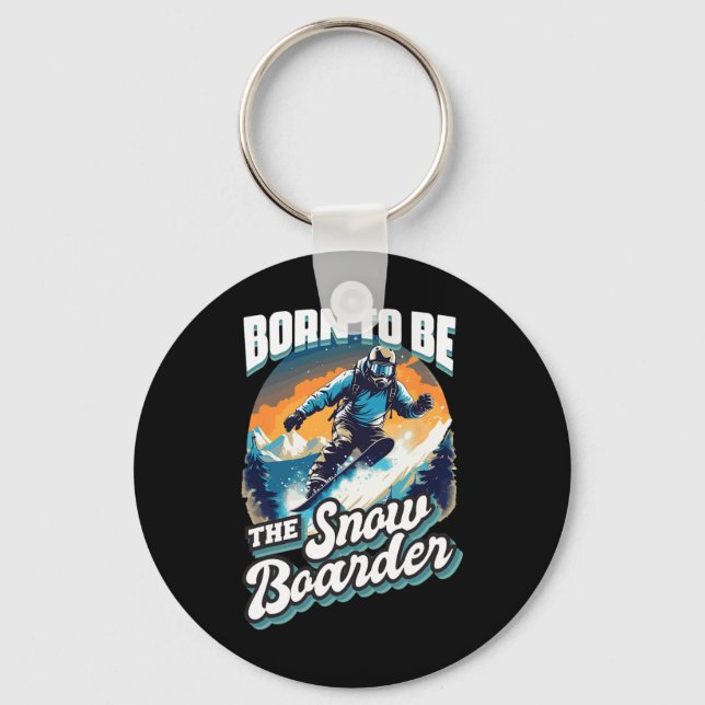 Snowboard Born To Snowboarding Retro Snow Vacation Key Ring (Front)