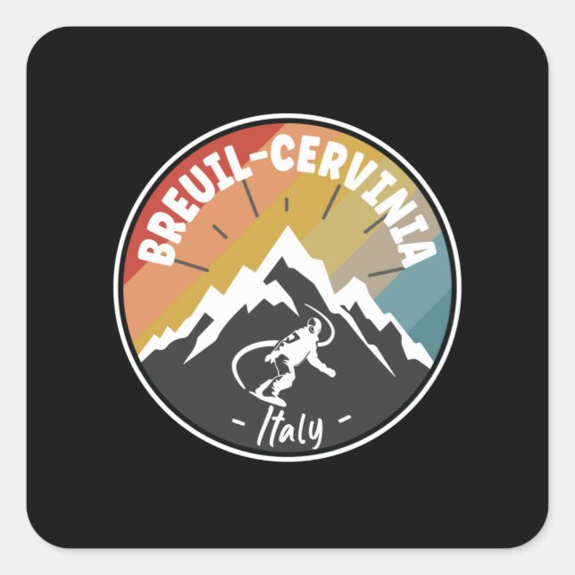 Snowboard Breuil-Cervinia Italy Square Sticker (Front)