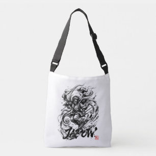 Snowboard Brush Art - Skier Fujin God Crossbody Bag