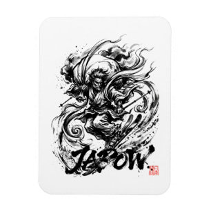 Snowboard Brush Art - Skier Fujin God Magnet