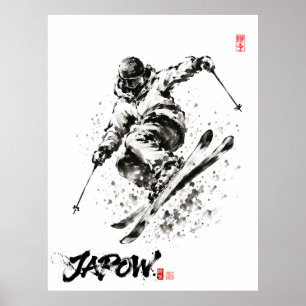 Snowboard Brush Art - Skier light Poster