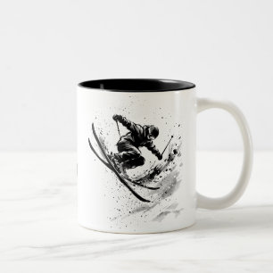 Snowboard Brush Art - Skier Slush Powder Two-Tone Coffee Mug
