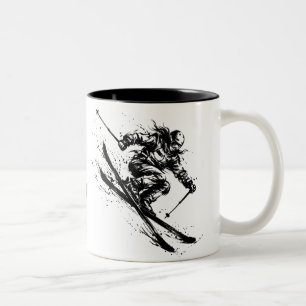 Snowboard Brush Art - Skier Women Two-Tone Coffee Mug