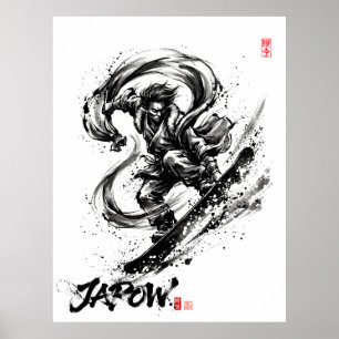 Snowboard Brush Art - Snowboard Fujin God Poster