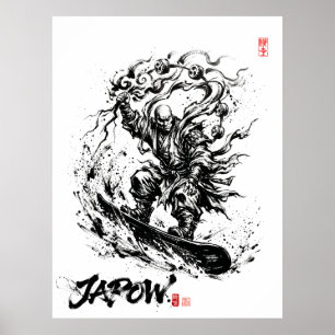 Snowboard Brush Art - Snowboard Raijin God Poster