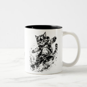 Snowboard Brush Art - Snowboarder cat Two-Tone Coffee Mug