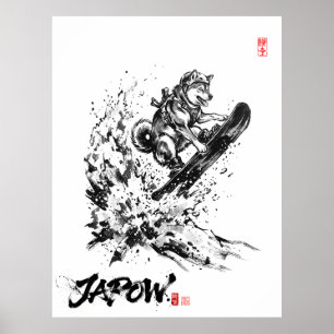 Snowboard Brush Art - Snowboarder Dog Husky ポスター Poster